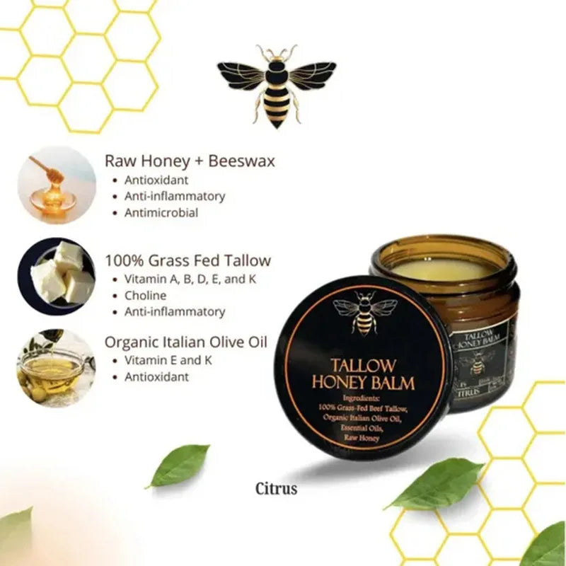 Organic Grass Fed Beef Tallow Honey Balm For Dryness And Itchiness Skin Moisturizing Beef Tallow Face Cream Body Skin Care Cream