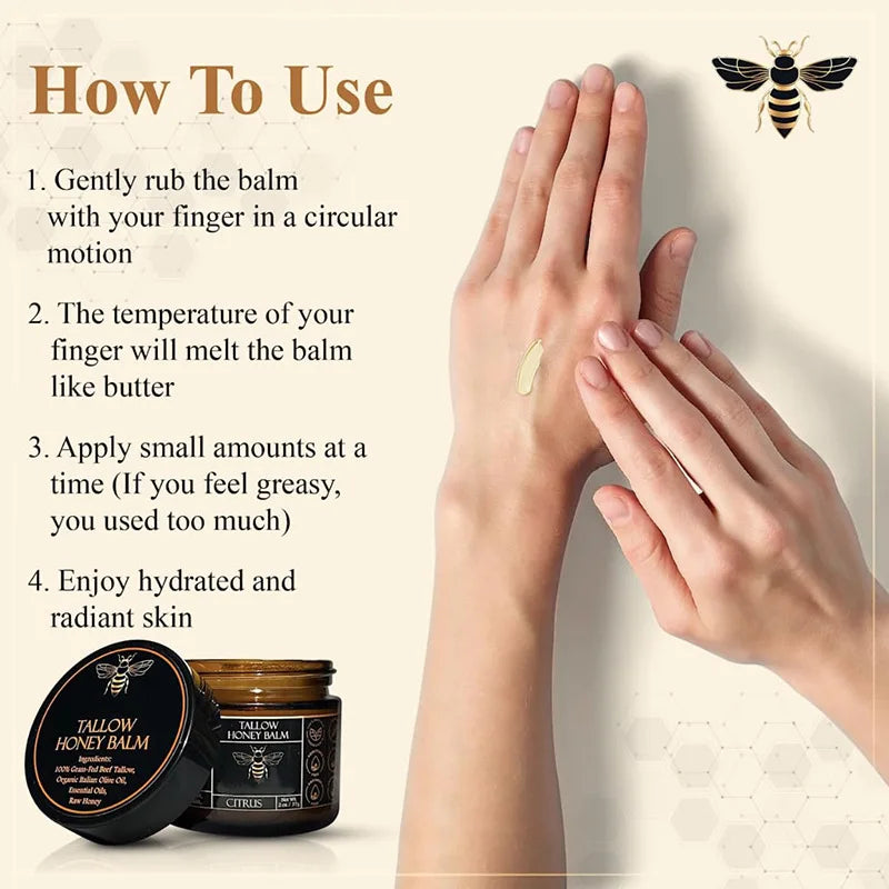 Organic Grass Fed Beef Tallow Honey Balm For Dryness And Itchiness Skin Moisturizing Beef Tallow Face Cream Body Skin Care Cream