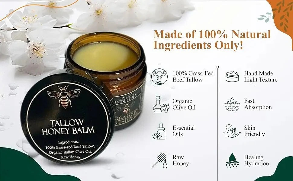 Organic Grass Fed Beef Tallow Honey Balm For Dryness And Itchiness Skin Moisturizing Beef Tallow Face Cream Body Skin Care Cream