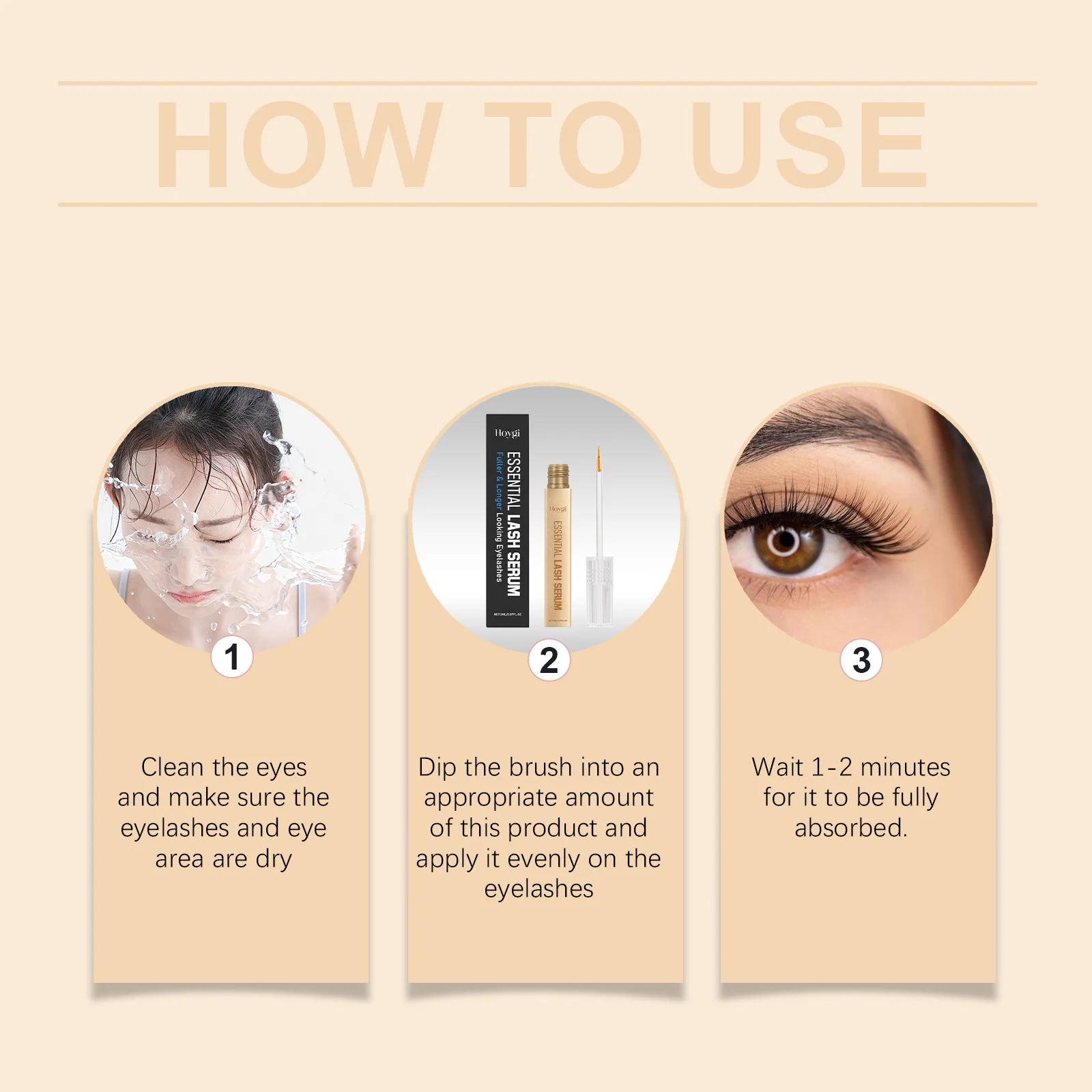 Hoygi 2ml Lash Enhancing Serum Natural Looking Lift and Definition Smudge Proof Flex Hold Formula Clump Free Daily Mascara