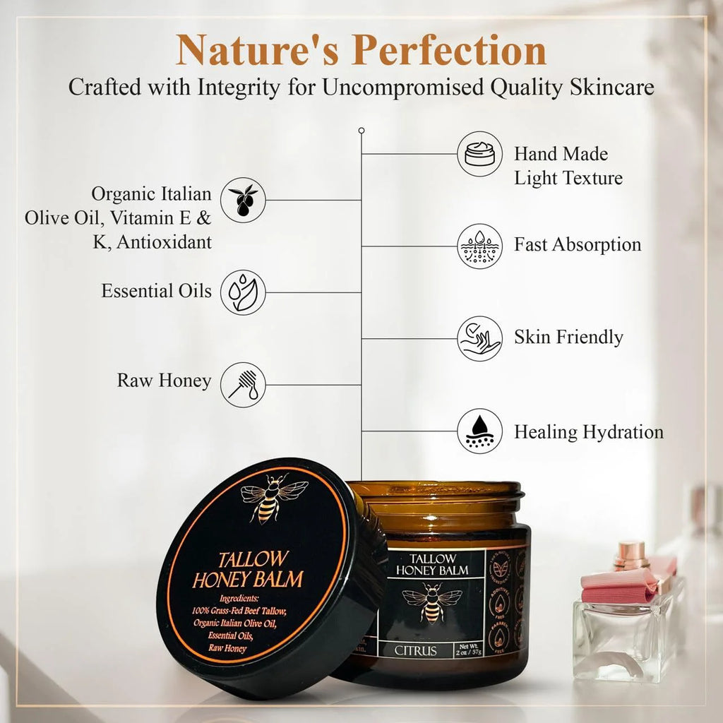 Organic Grass Fed Beef Tallow Honey Balm For Dryness And Itchiness Skin Moisturizing Beef Tallow Face Cream Body Skin Care Cream